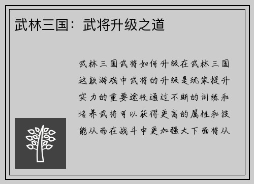 武林三国：武将升级之道